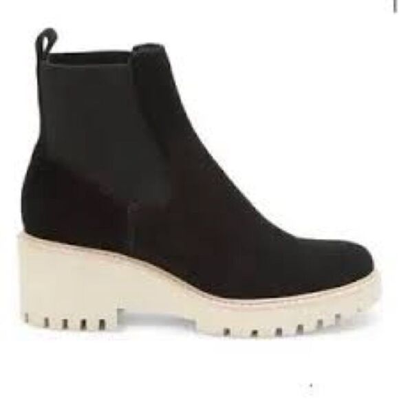 DOLCE VITA 7.5 Haddie Chelsea Boots Black Suede Platform Bootie - Picture 1 of 12